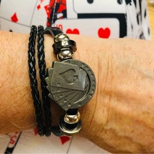 Unisex Leather Braided Bracelet Poker Spade Royal Flush